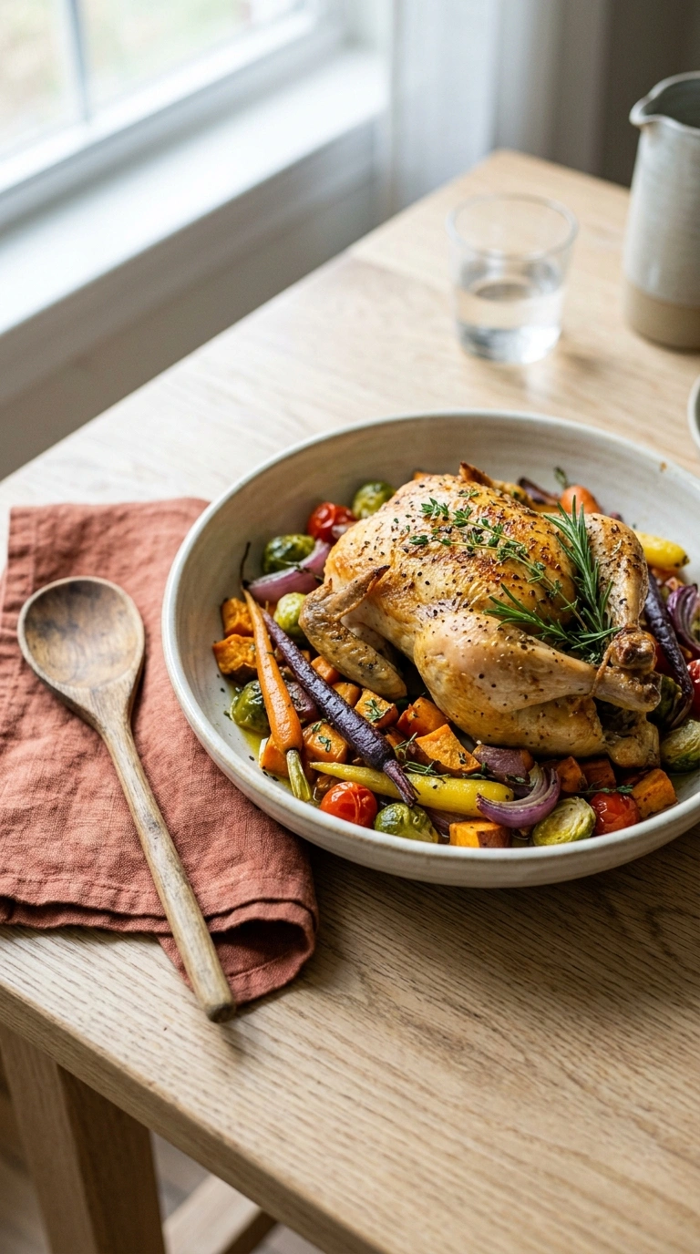 sheet pan chicken and veggies ready to serve