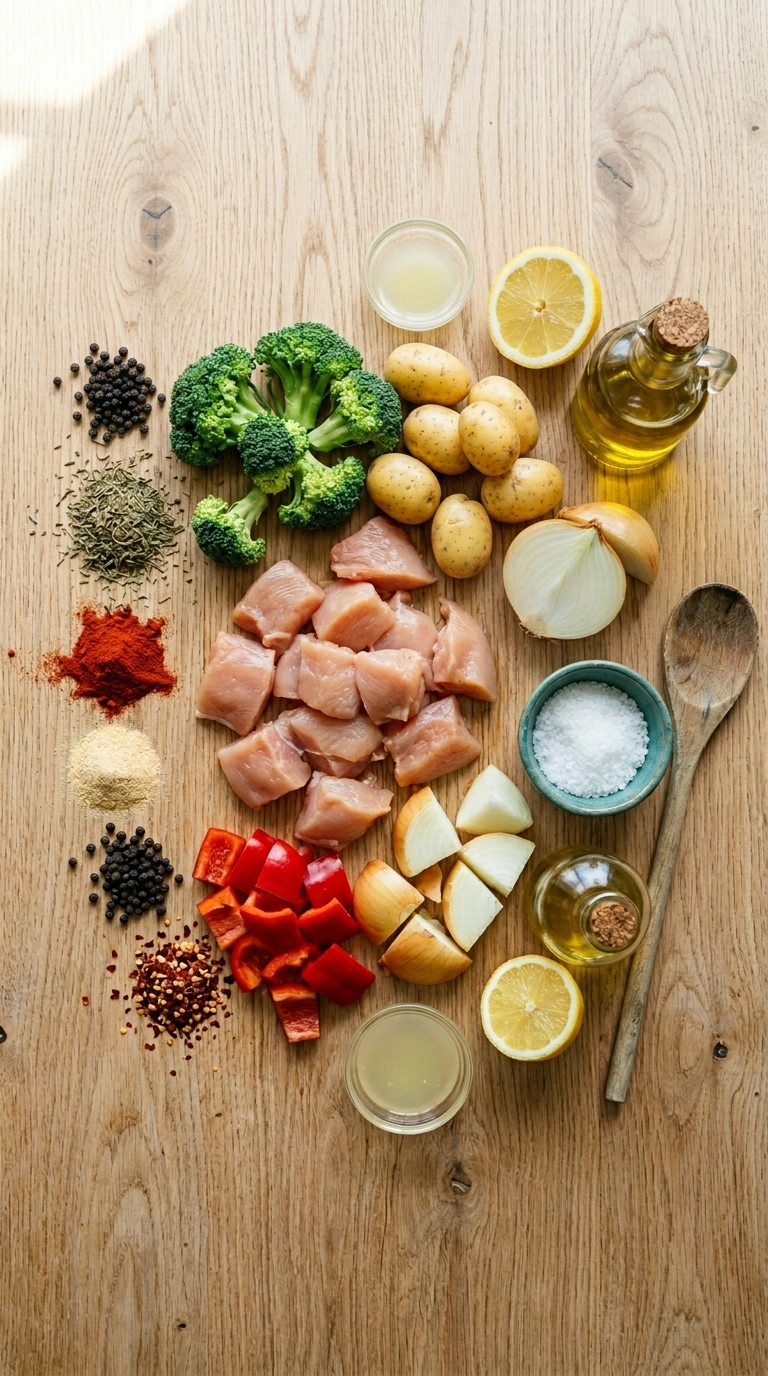 Ingredients for sheet pan chicken and veggies