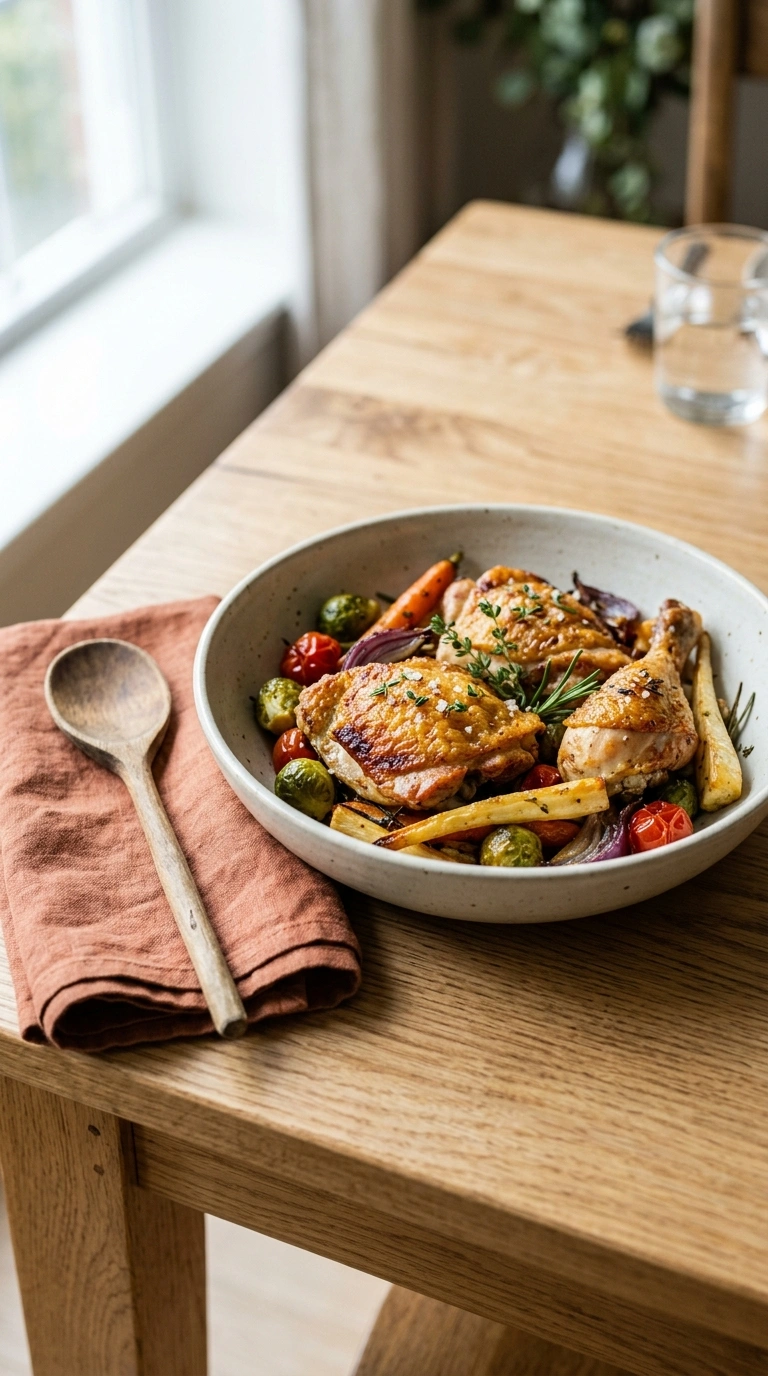 sheet pan chicken thighs ready to serve