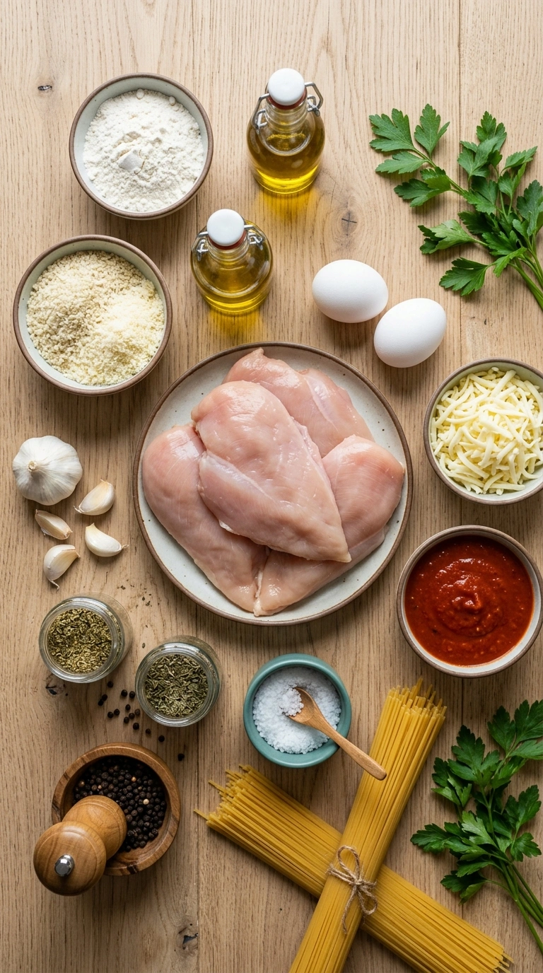 Ingredients for baked chicken parmesan