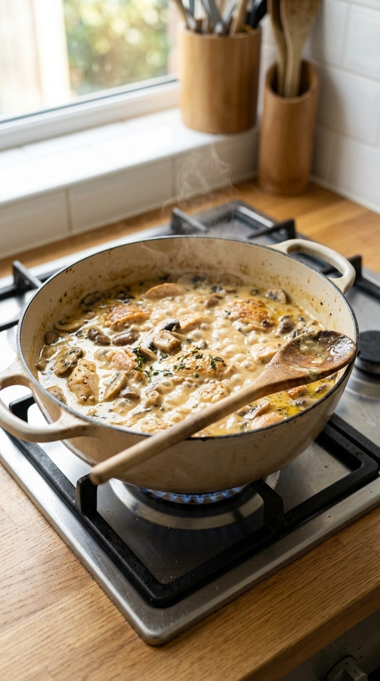 Cooking instructions for creamy skillet chicken