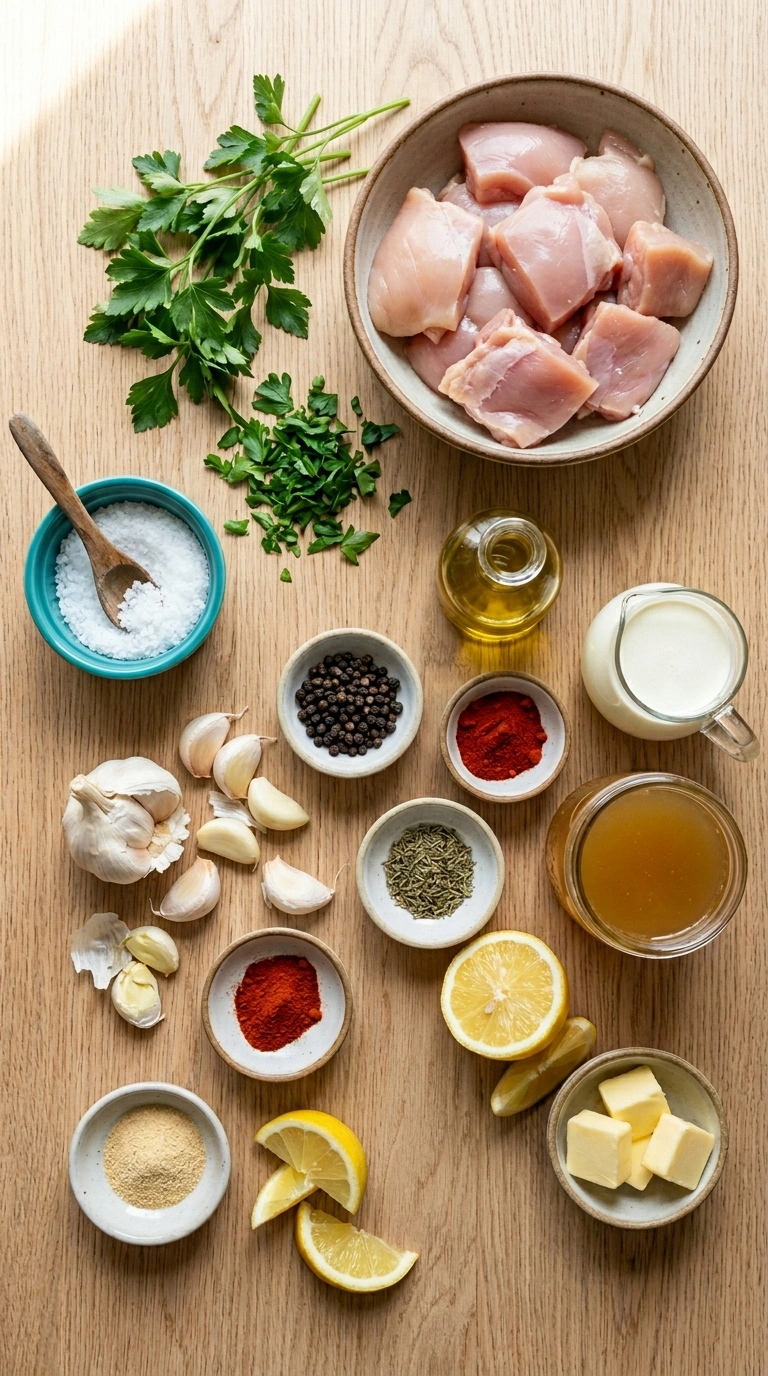 Ingredients for garlic butter skillet chicken