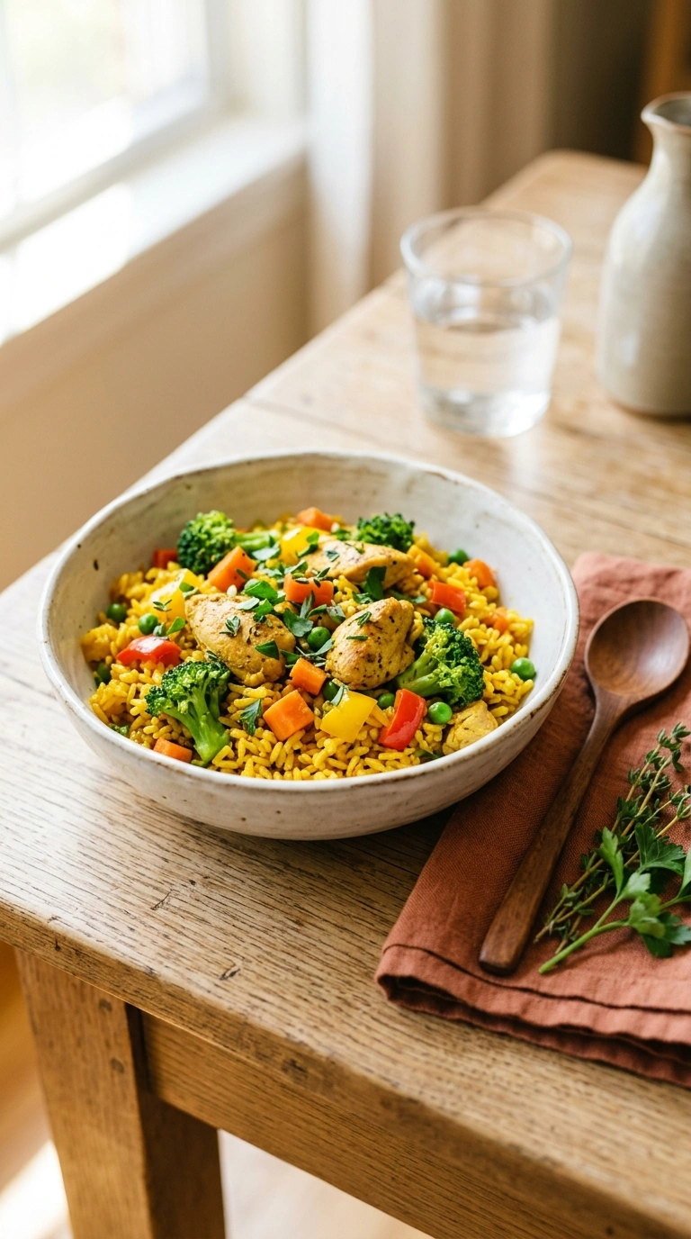 skillet chicken and rice ready to serve