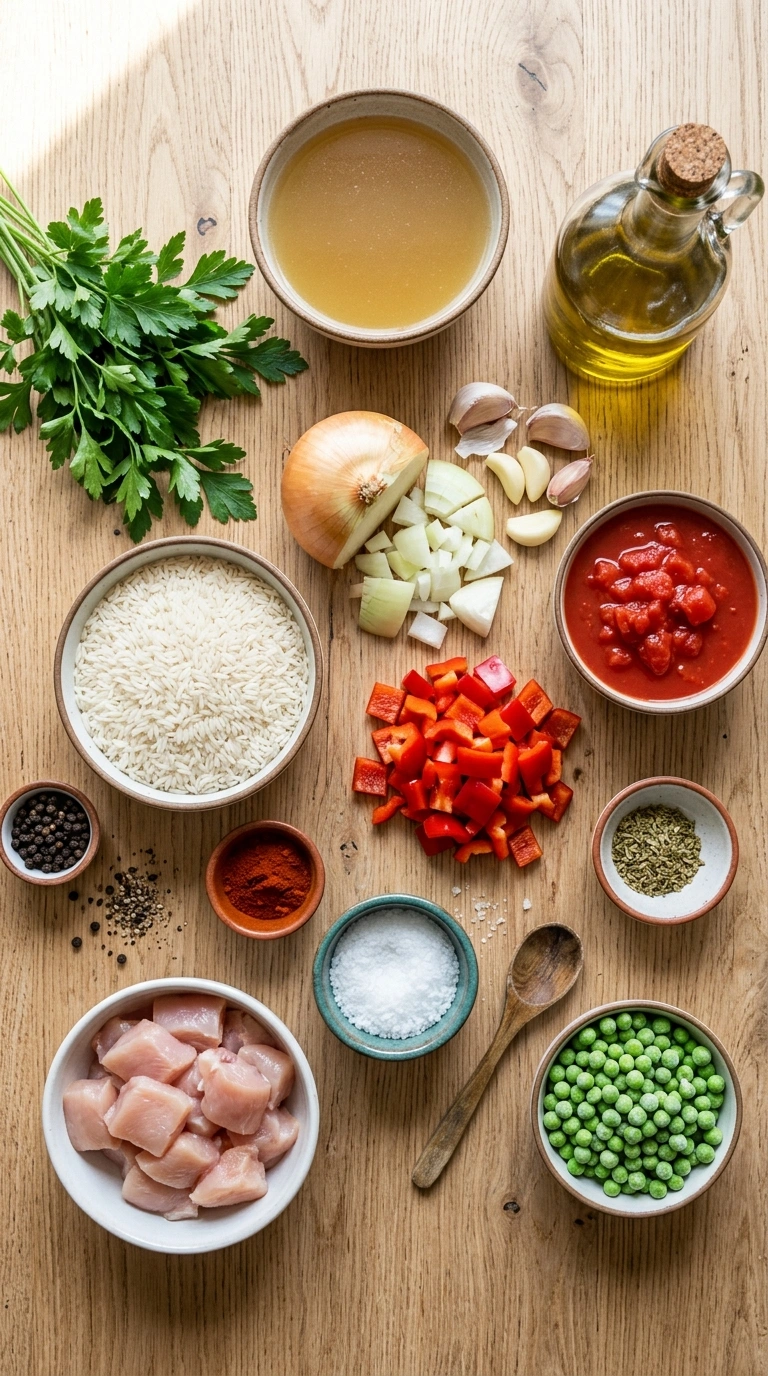 Ingredients for skillet chicken and rice