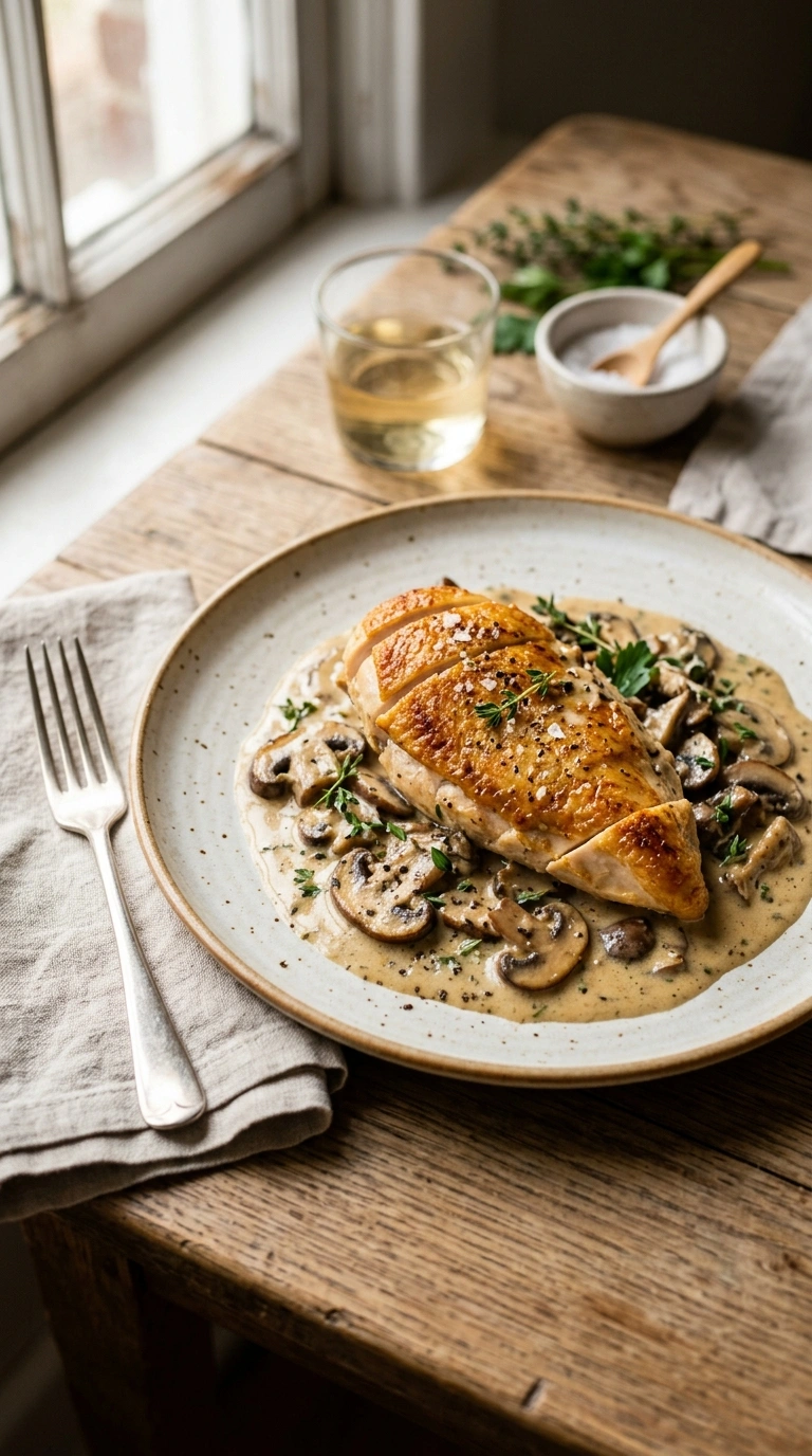 skillet chicken mushroom ready to serve