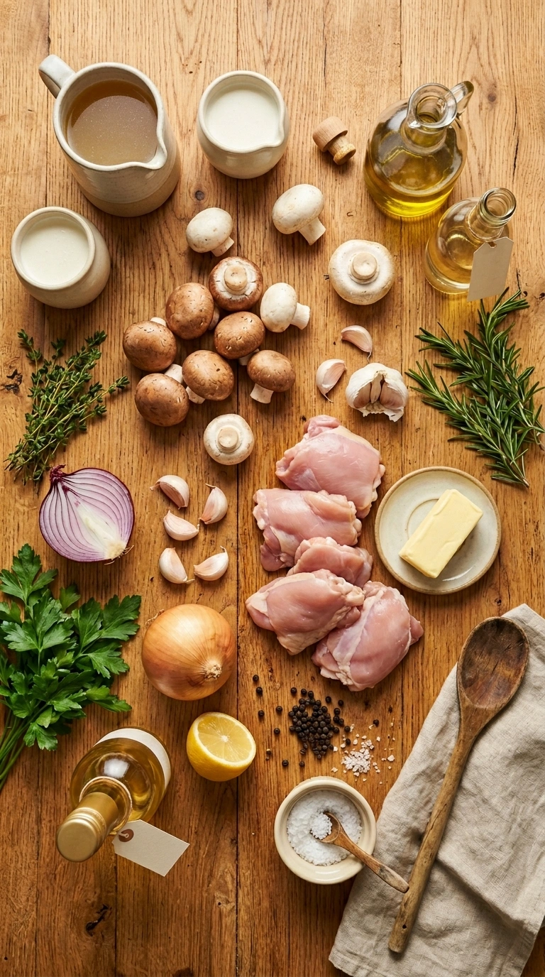 Ingredients for skillet chicken mushroom