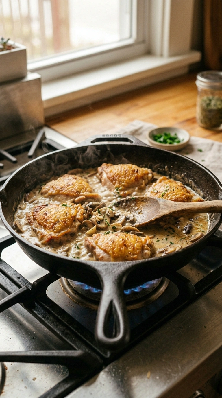 Cooking instructions for skillet chicken mushroom