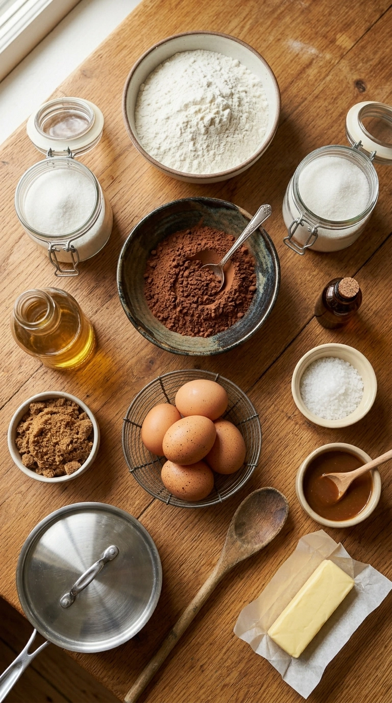Ingredients for chocolate caramel cake