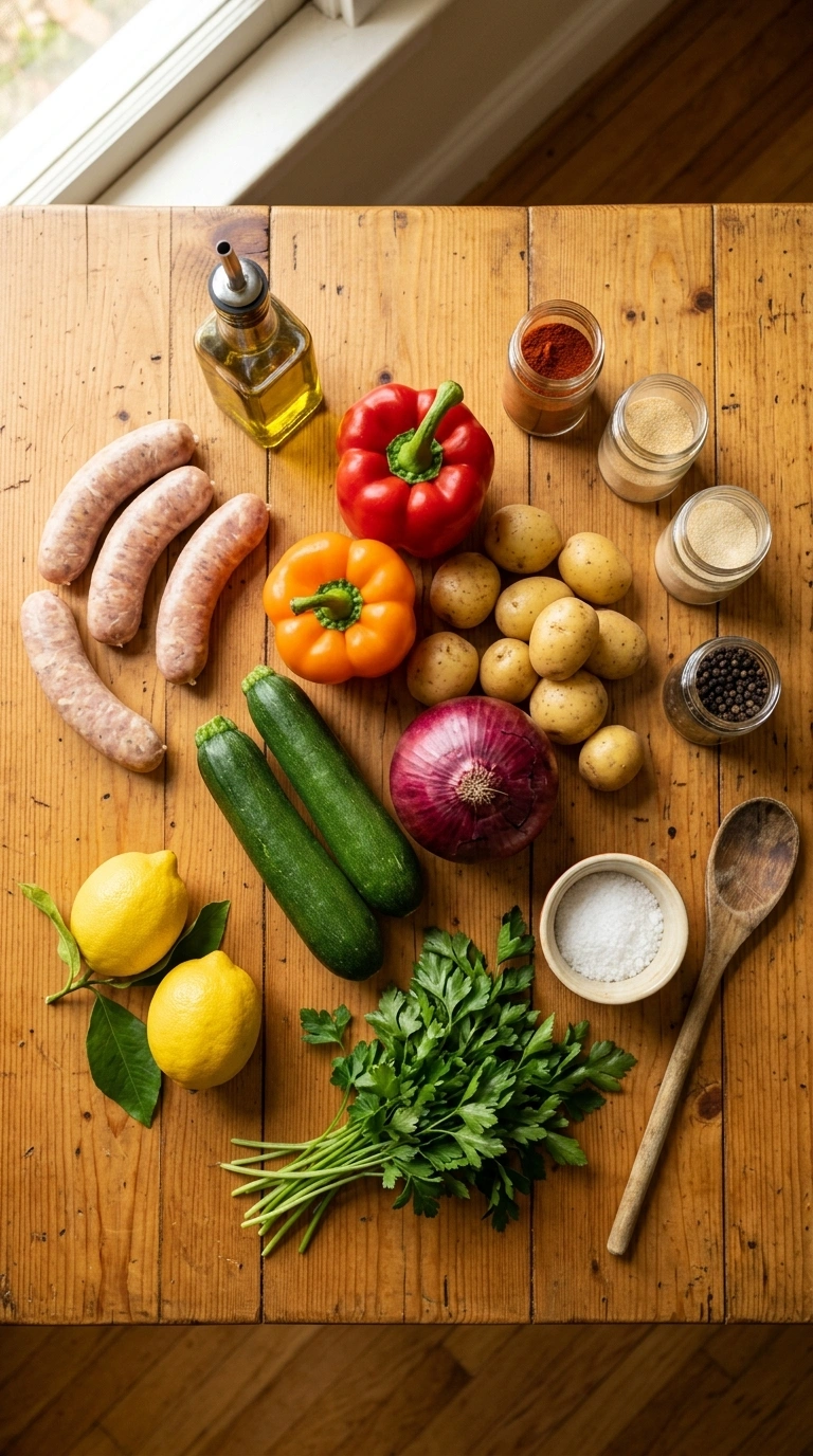 Ingredients for sheet pan chicken sausage