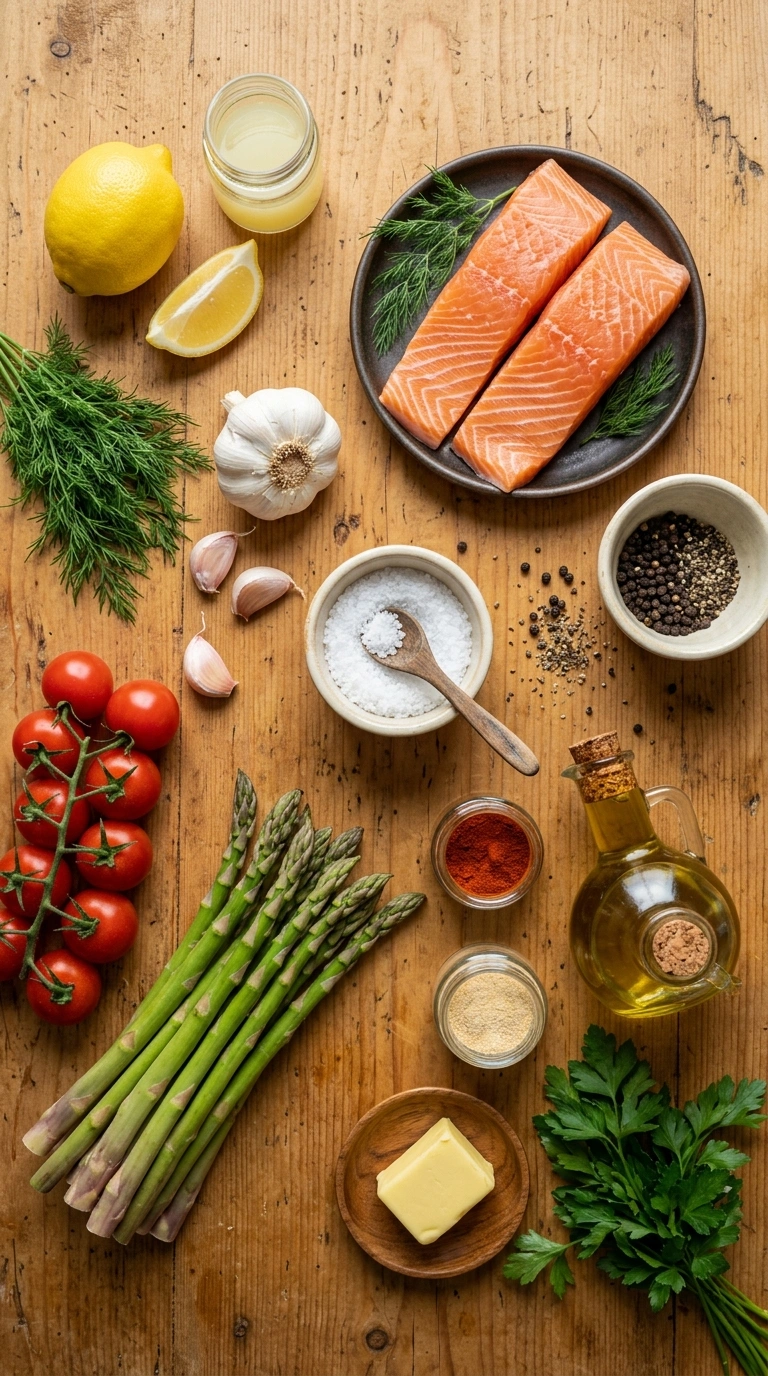 Ingredients for sheet pan salmon dinner
