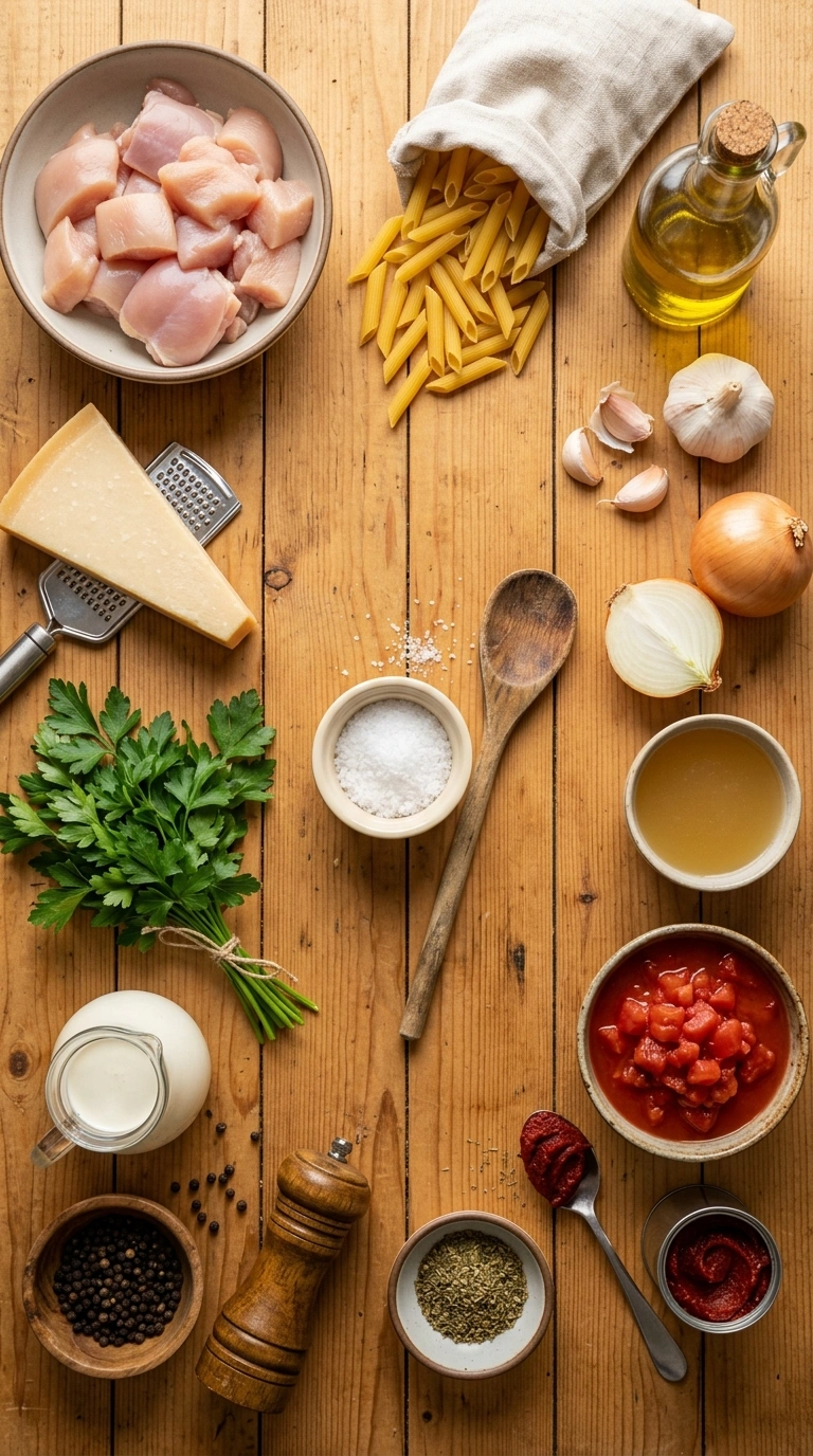 Ingredients for weeknight chicken pasta