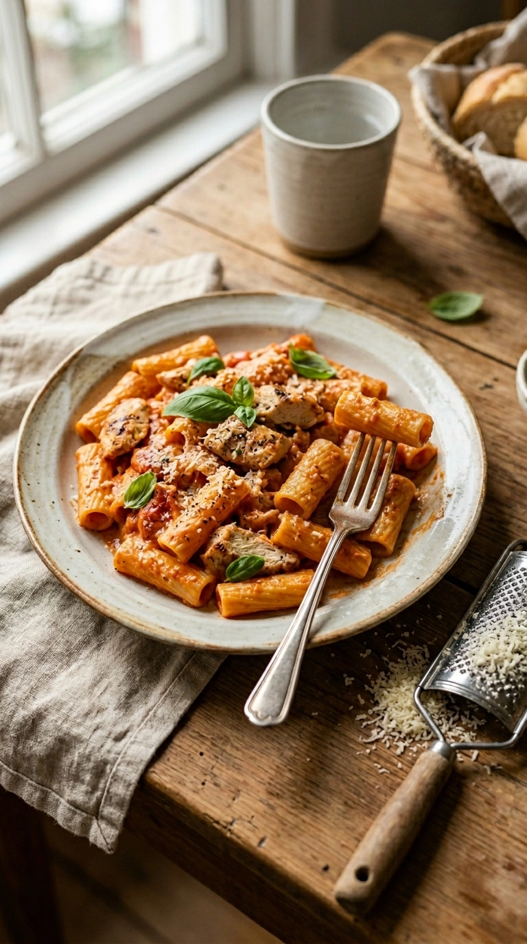 weeknight chicken pasta ready to serve