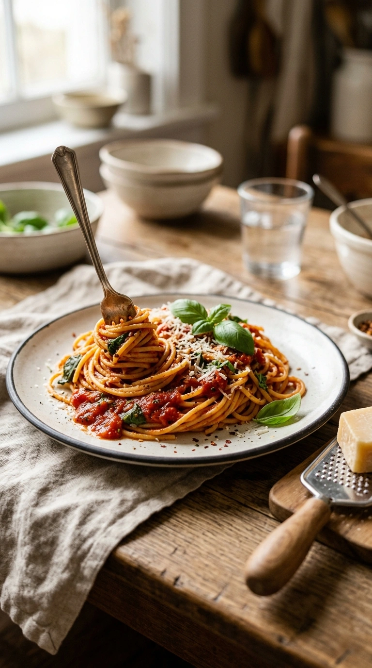 weeknight tomato pasta ready to serve