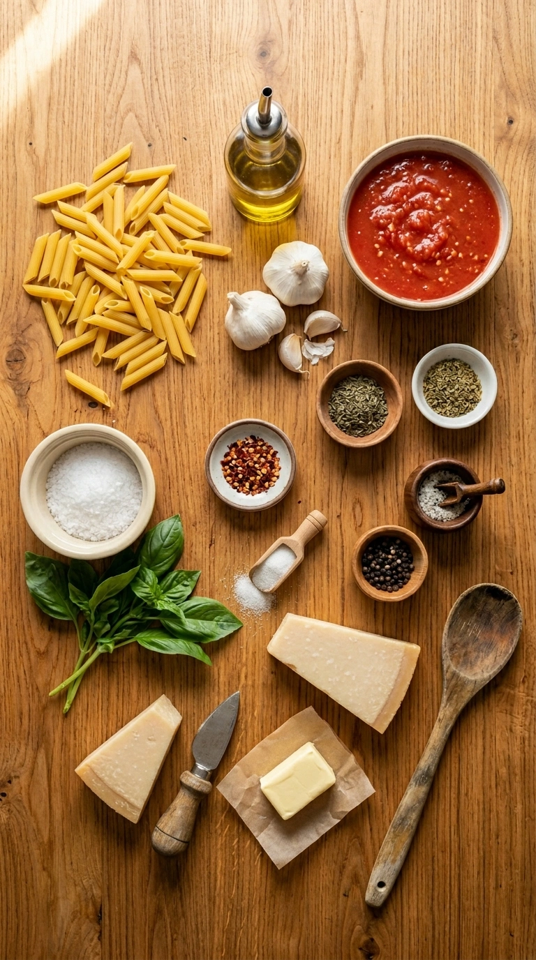 Ingredients for weeknight tomato pasta