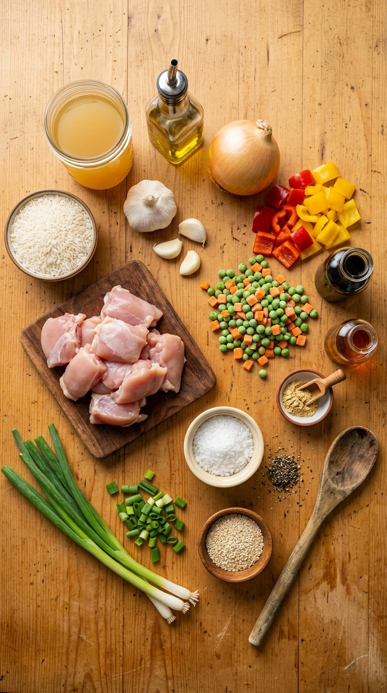 Ingredients for chicken rice bowl