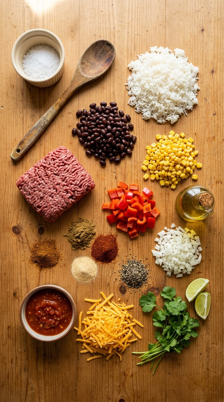 Ingredients for burrito rice bowl