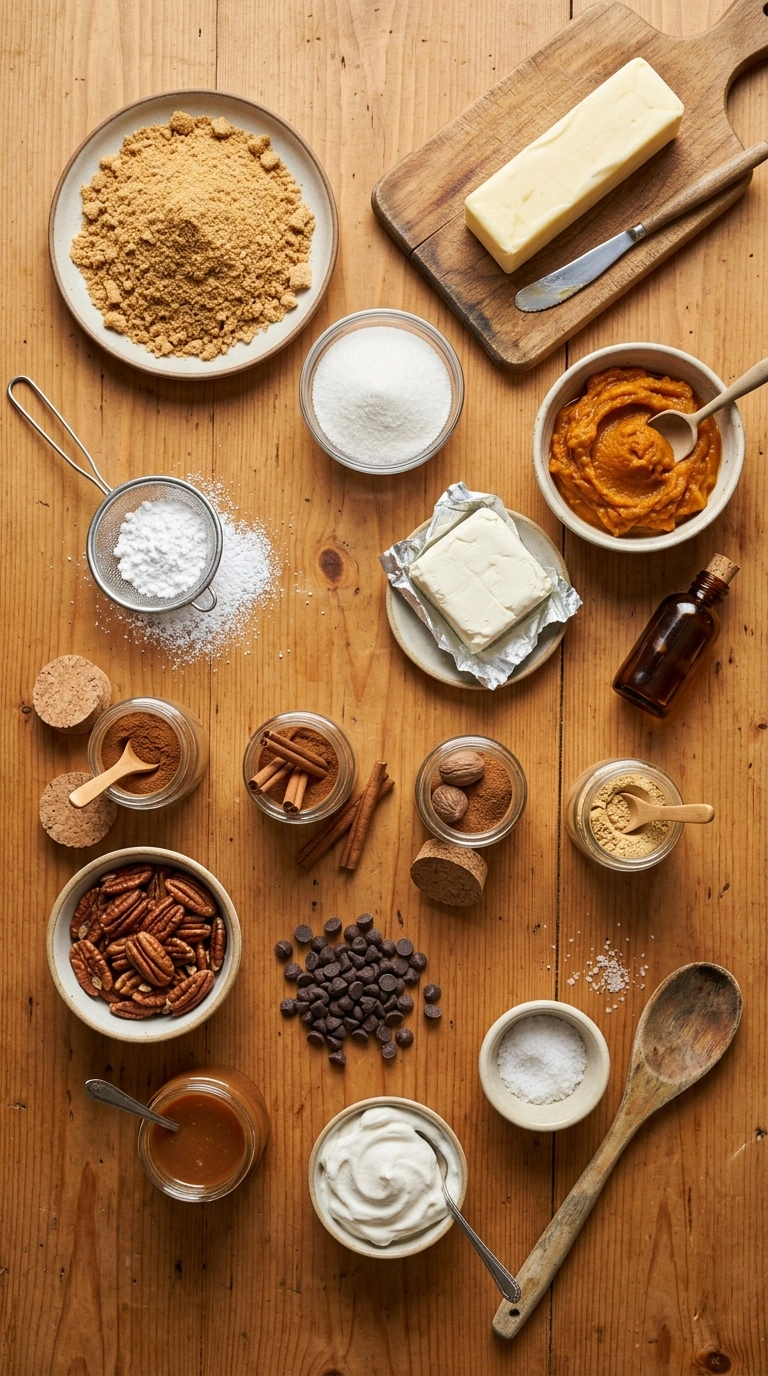 Ingredients for no bake pumpkin cheesecake bars