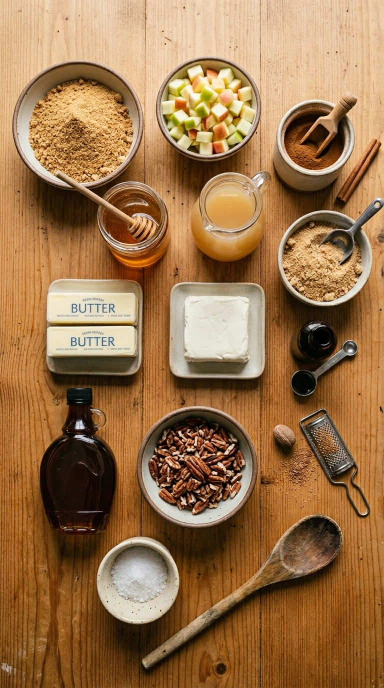 Ingredients for no bake apple cinnamon bars