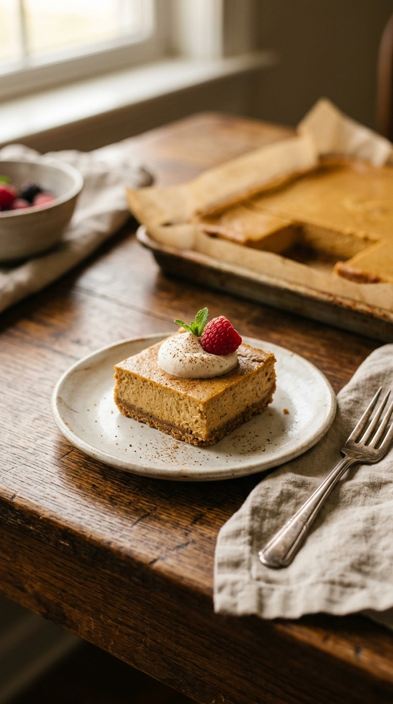 pumpkin cheesecake bars ready to serve