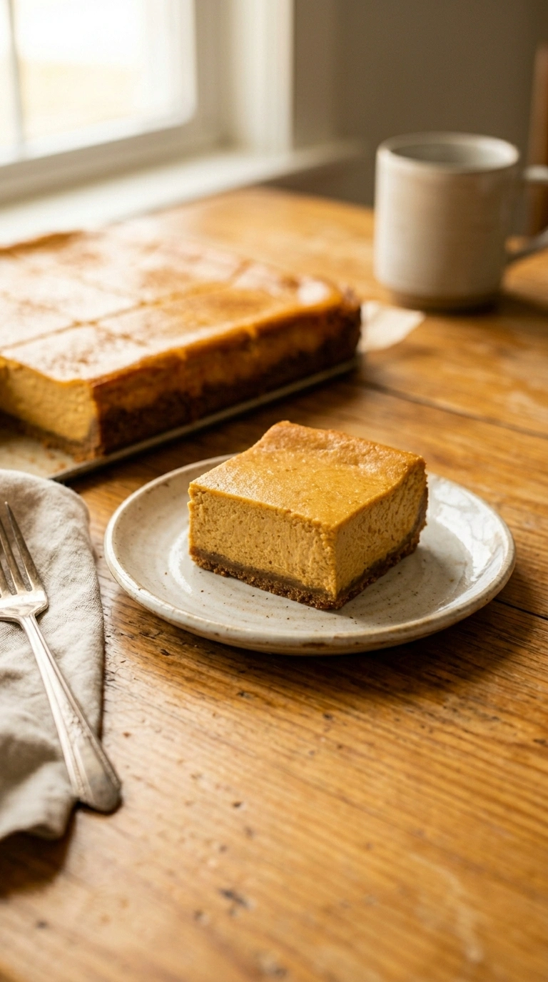 Decadent Pumpkin Cheesecake Bars Baked | Cozy Fall Family Dessert
