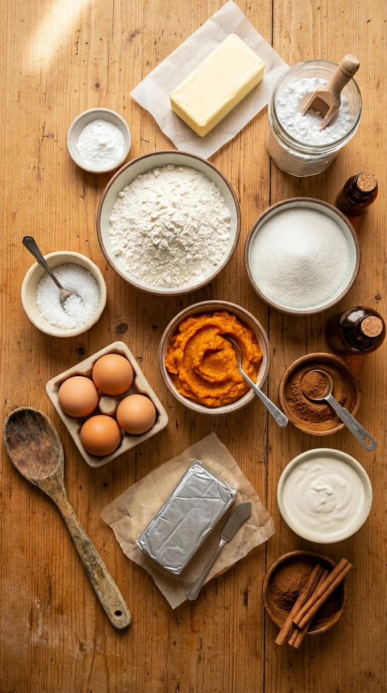 Ingredients for pumpkin cream cheese bars