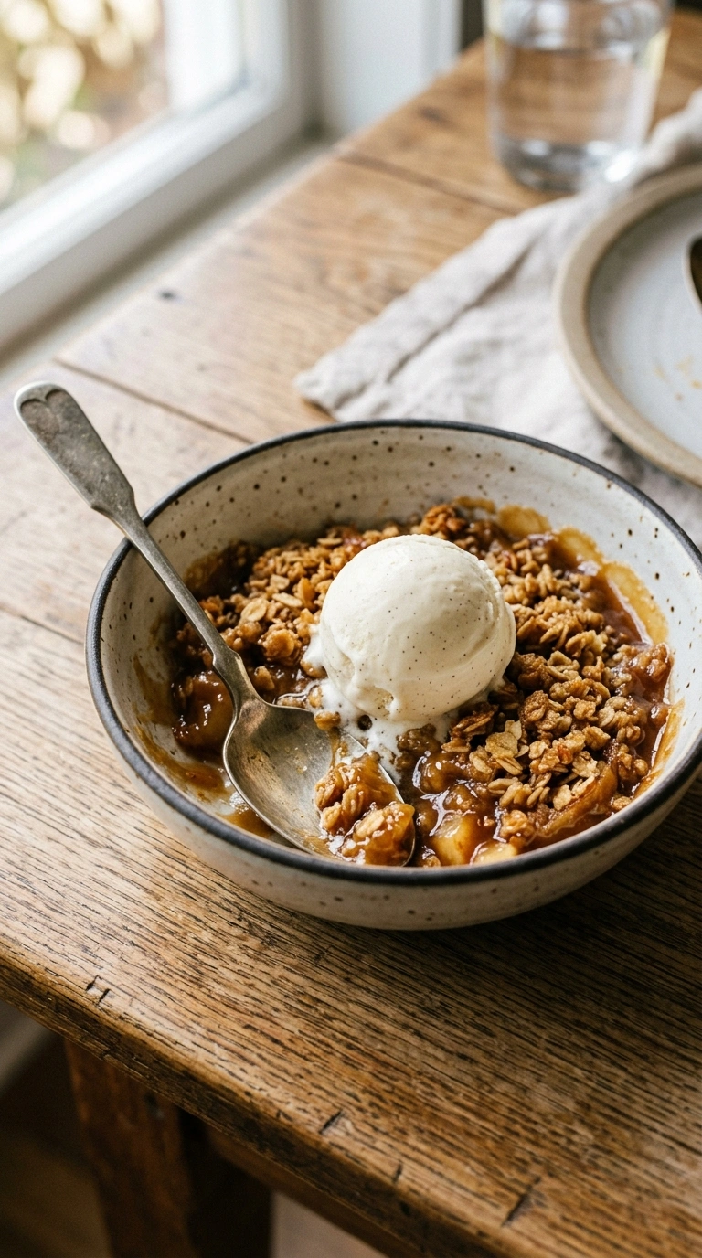 caramel apple crisp ready to serve