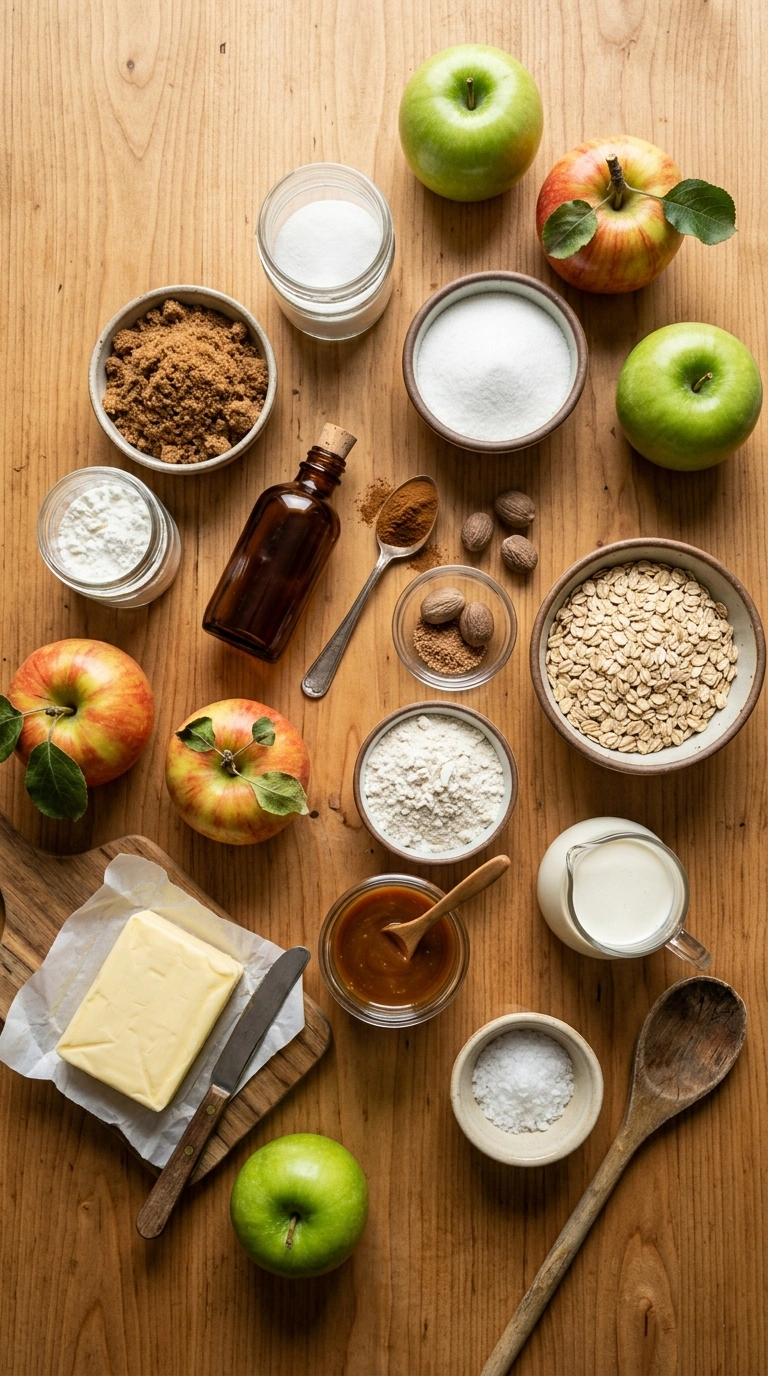 Ingredients for caramel apple crisp