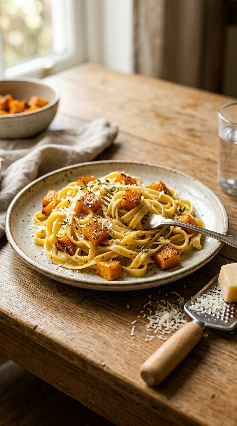 butternut squash pasta ready to serve