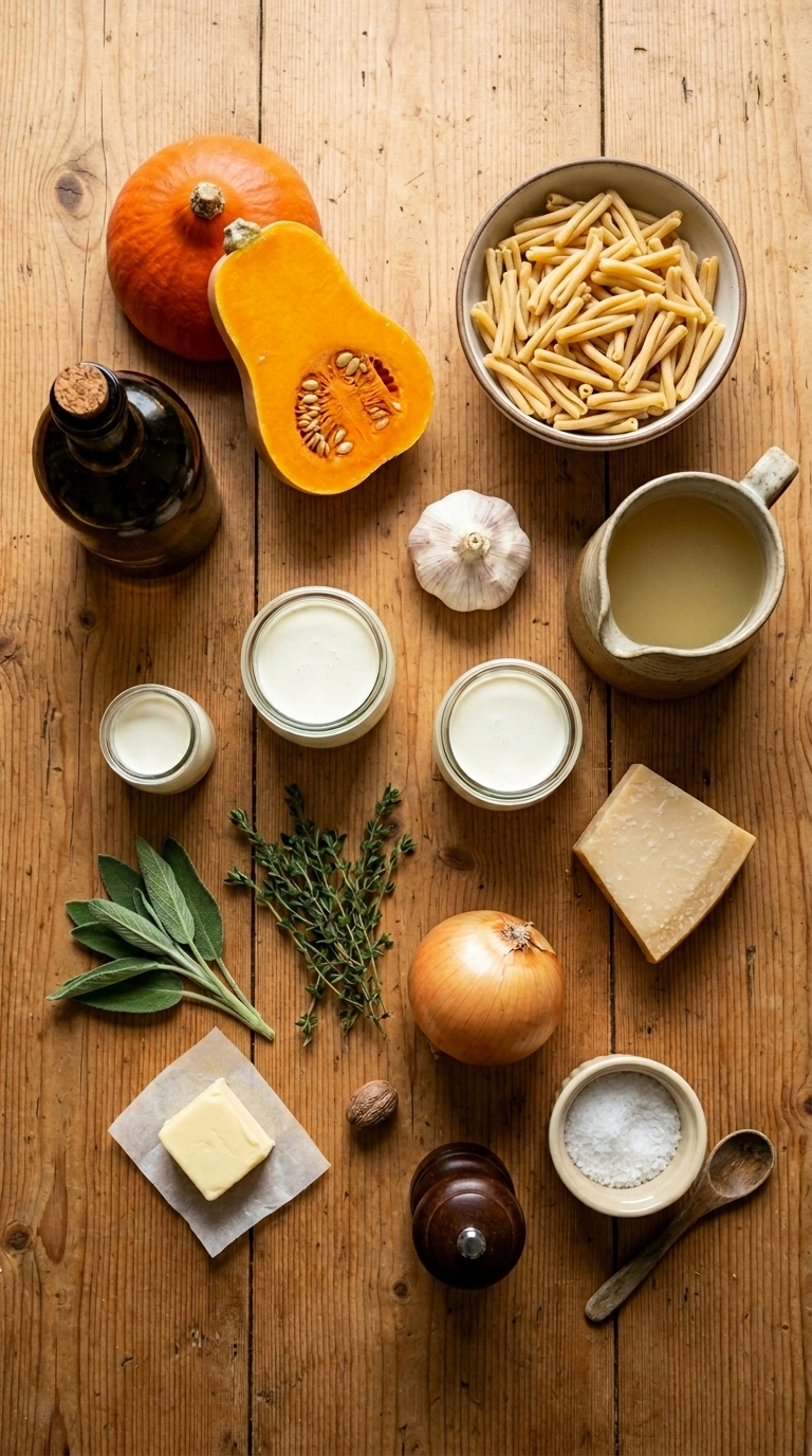 Ingredients for roasted butternut pasta