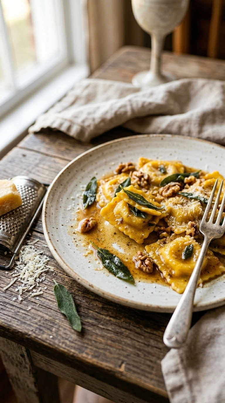 butternut squash ravioli ready to serve