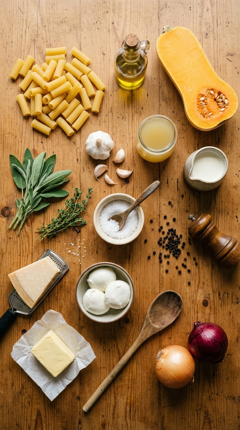 Ingredients for baked butternut pasta