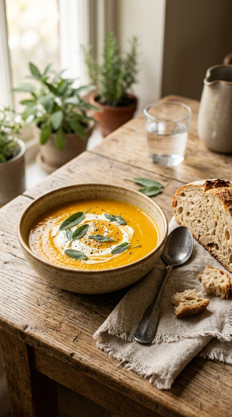 creamy hearty roasted pumpkin soup ready to serve