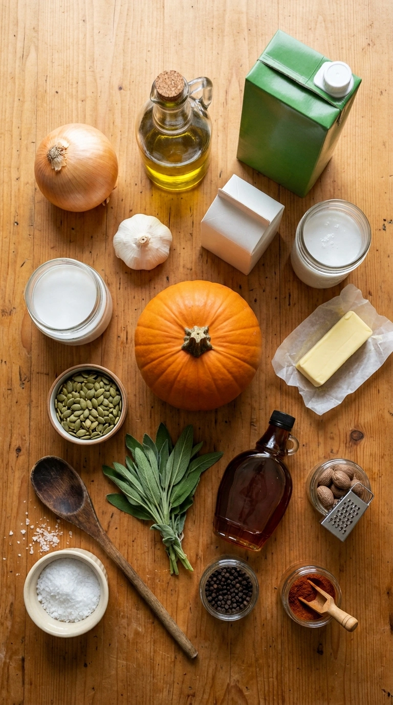 Ingredients for creamy hearty roasted pumpkin soup