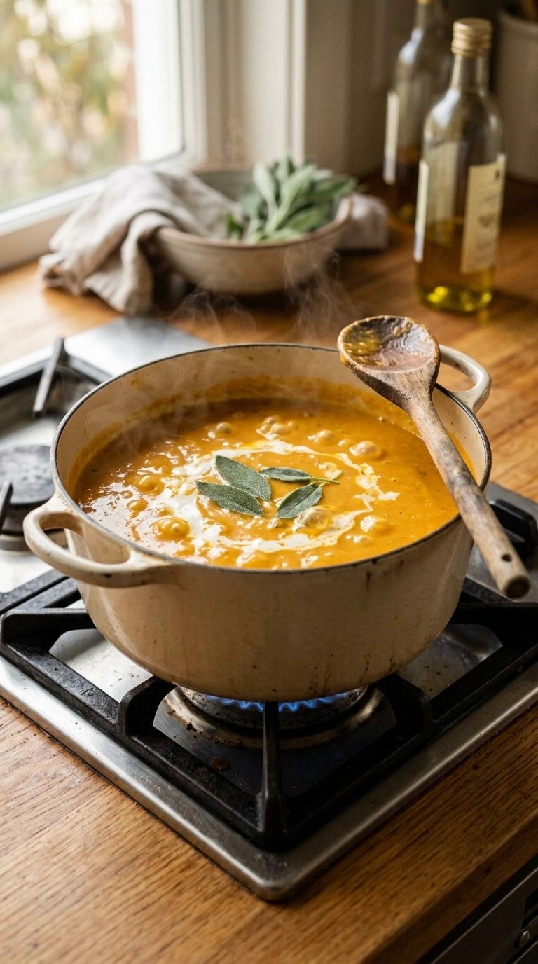 Cooking instructions for creamy hearty roasted pumpkin soup