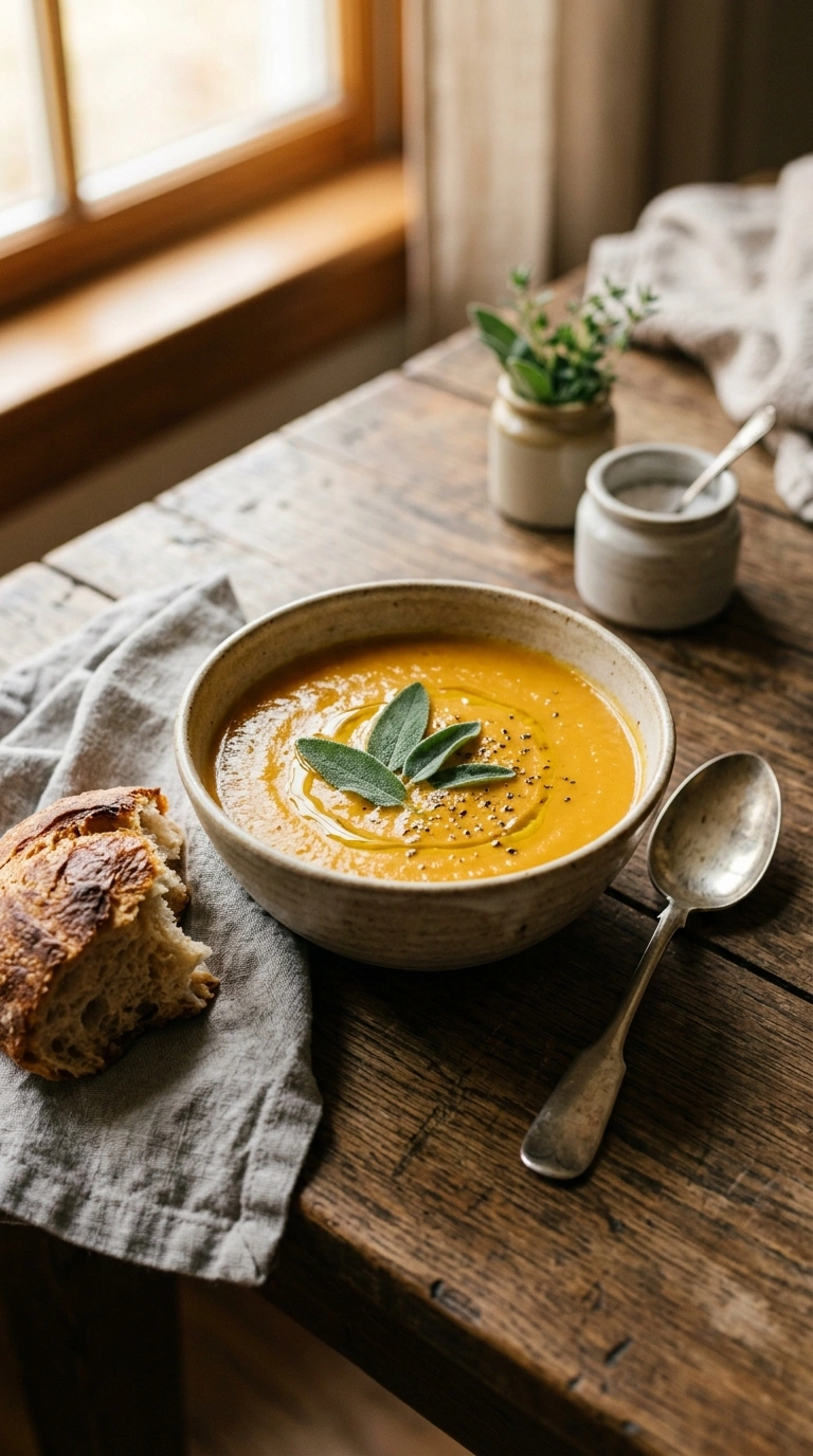creamy hearty ginger butternut soup ready to serve