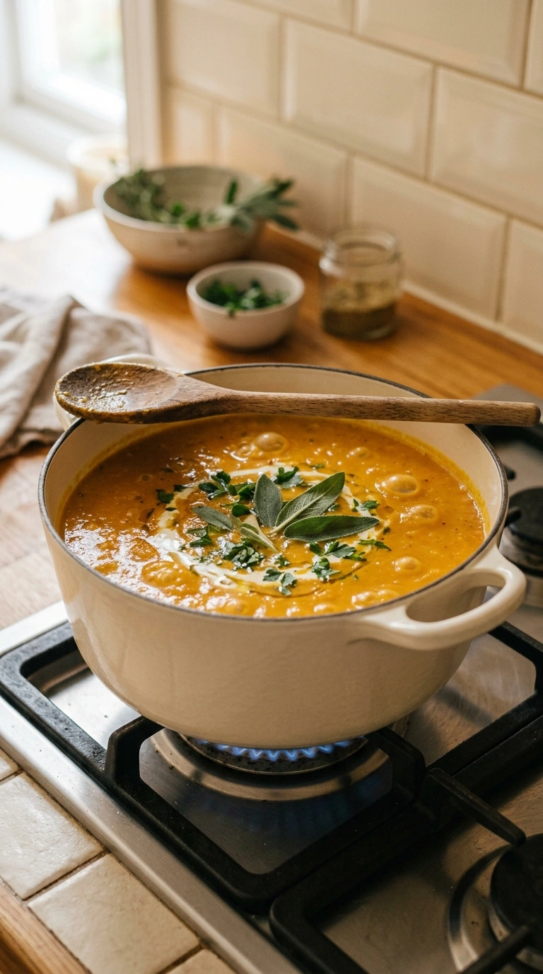 Cooking instructions for creamy hearty ginger butternut soup
