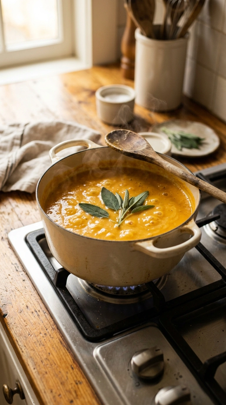Cooking instructions for creamy hearty maple butternut soup