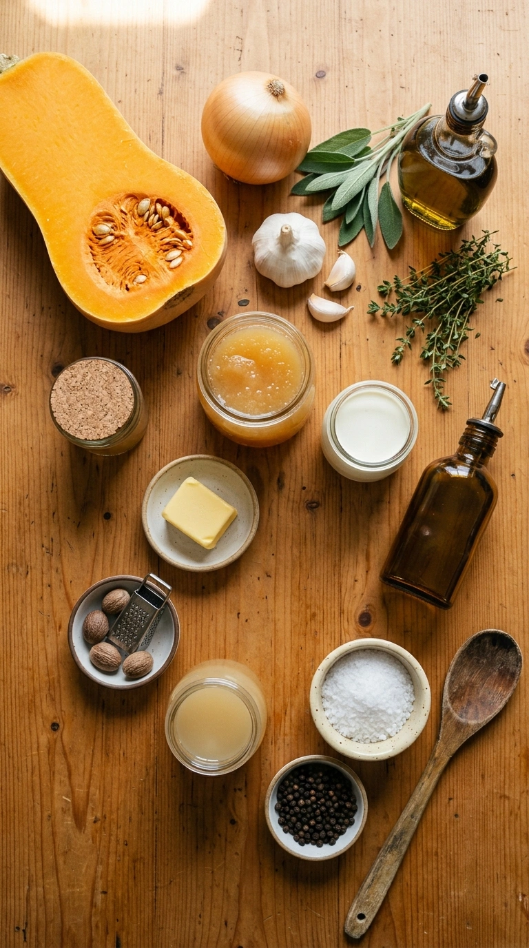 Ingredients for creamy hearty maple butternut soup