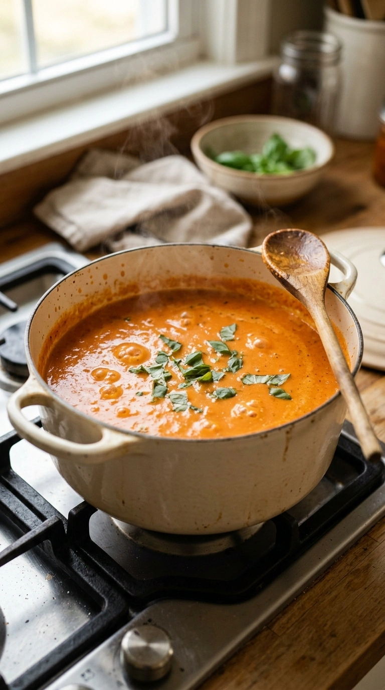 Cooking instructions for creamy savory tomato soup