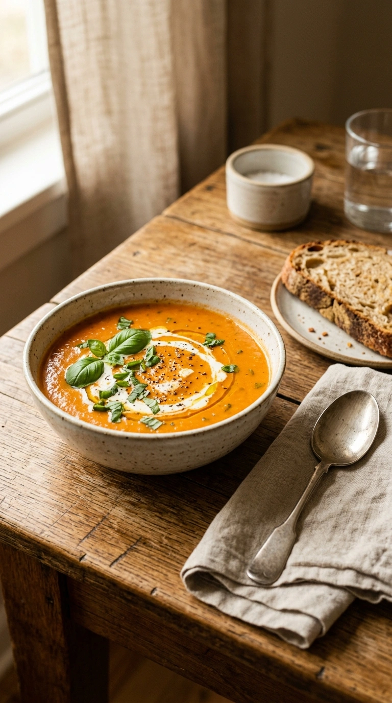 creamy savory tomato soup ready to serve