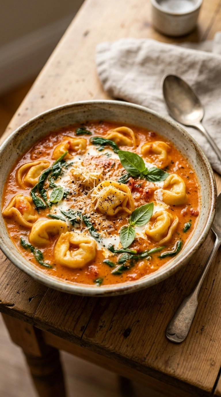 Creamy Savory Tomato Tortellini Soup | 35-Min Easy Family Hearty Fall Bowl