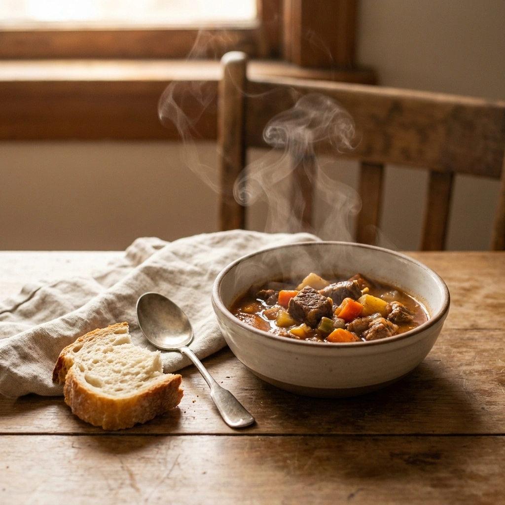 hearty savory beef vegetable soup ready to serve