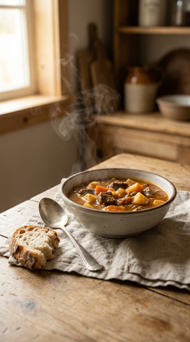 hearty savory hamburger soup ready to serve