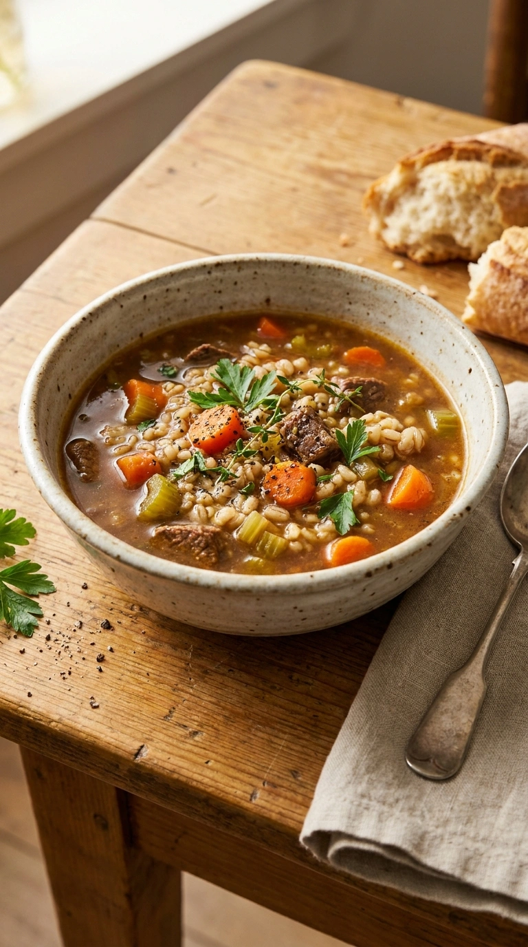 Hearty Savory Beef Barley Soup | 65-Min Easy Family Fall Comfort Bowl