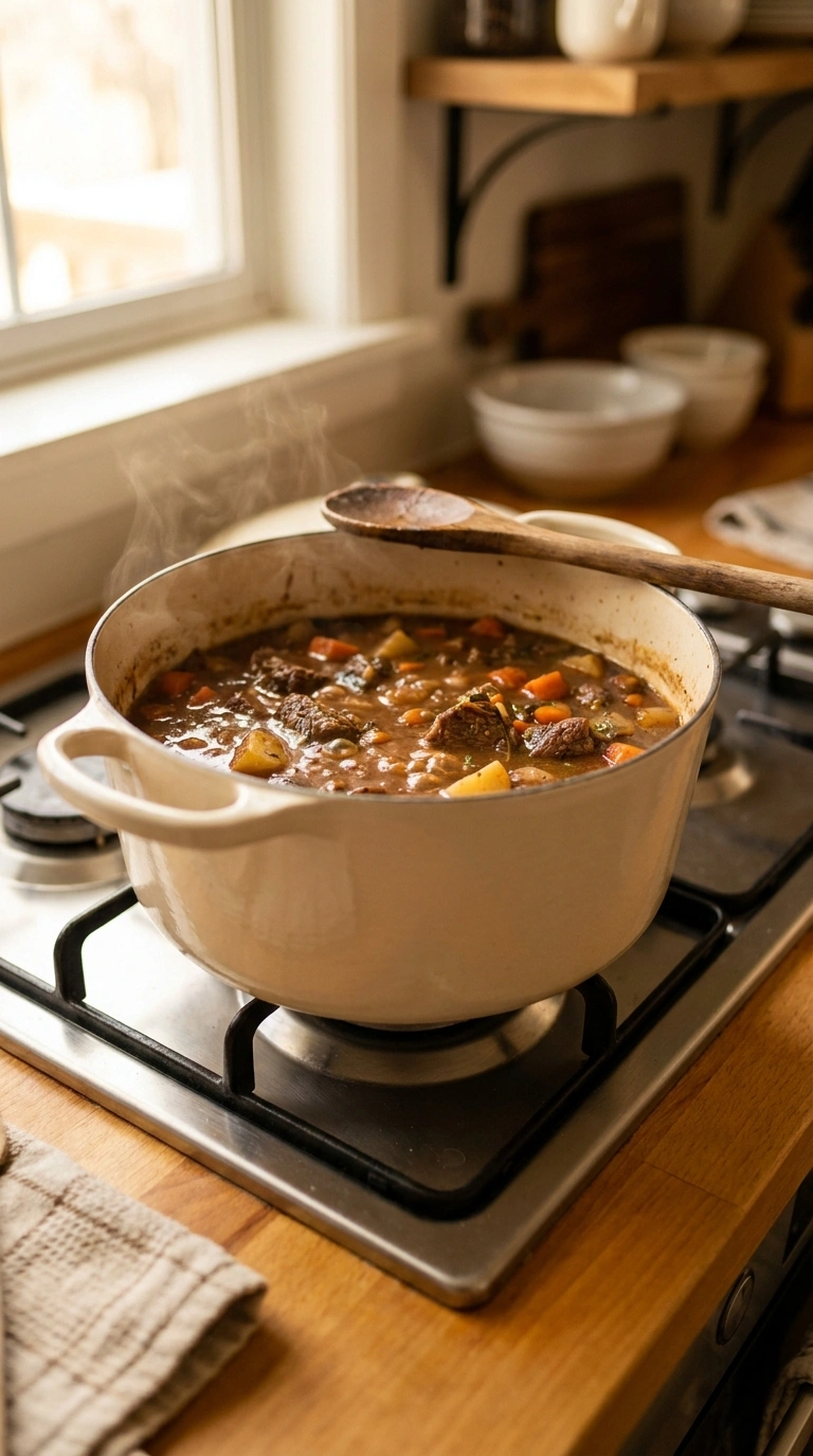 Cooking instructions for hearty savory beef stew