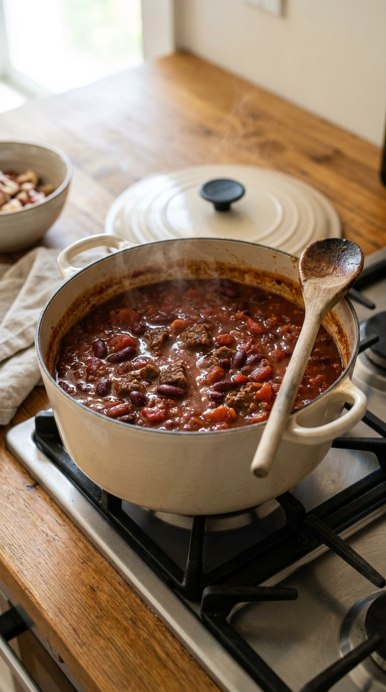 Cooking instructions for hearty savory beef chili