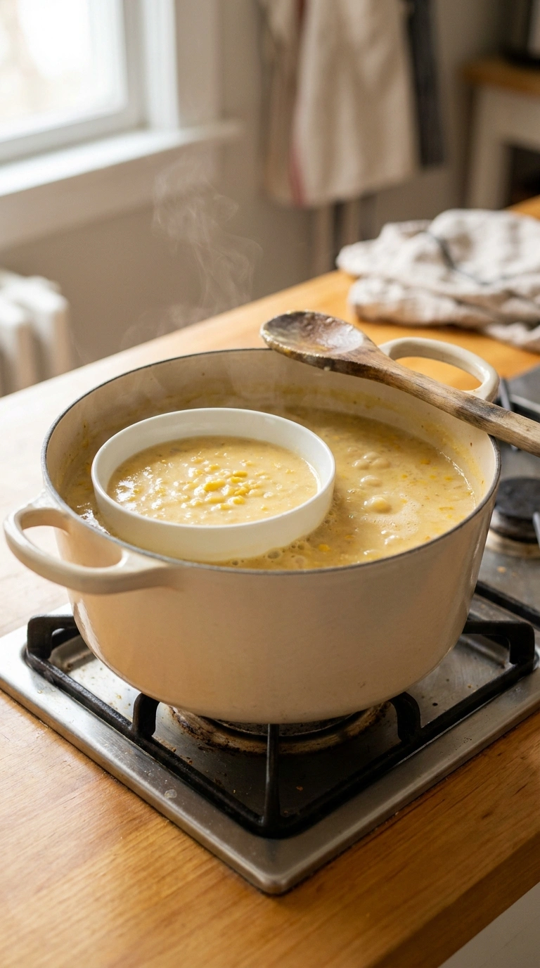 Cooking instructions for creamy comforting corn chowder