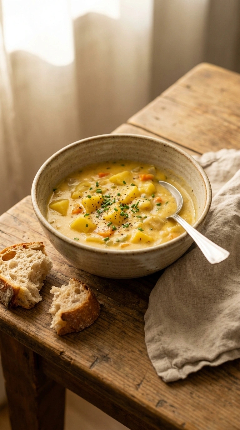 creamy comforting potato chowder ready to serve