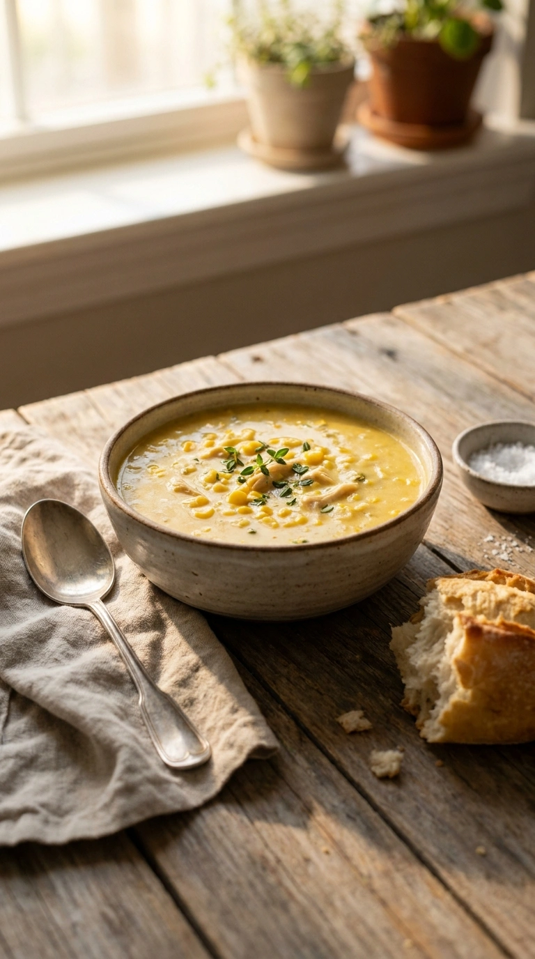 creamy comforting chicken corn chowder ready to serve