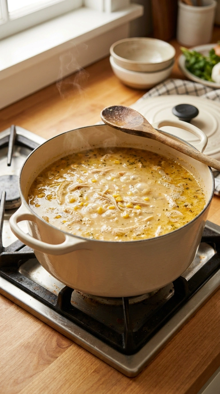 Cooking instructions for creamy comforting chicken corn chowder